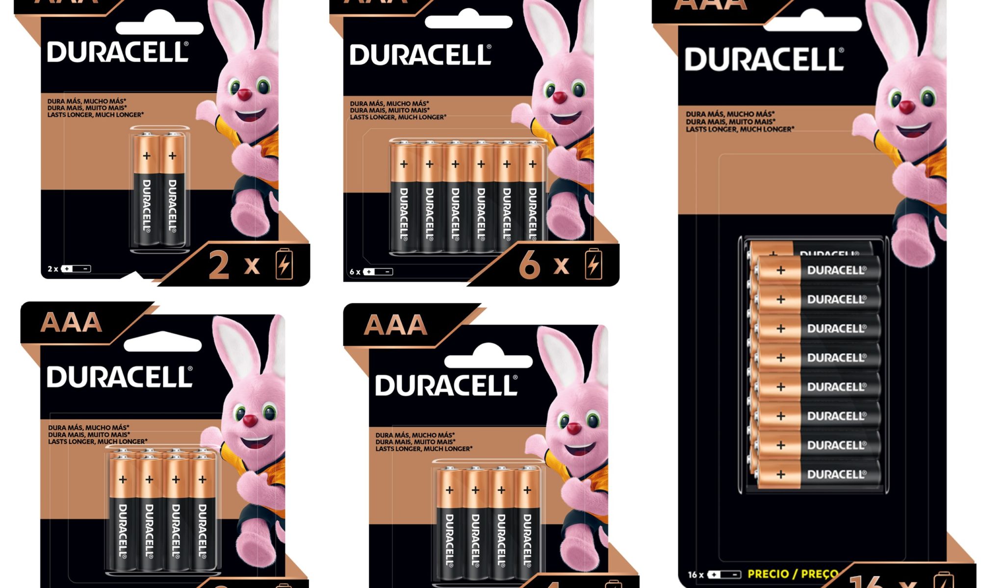 Pilas AAA (chica) Duracell, blister de 4 unidades
